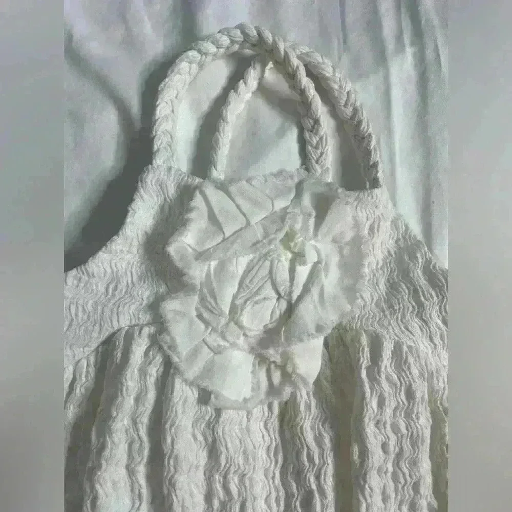 Zara Girls Textured Flower Dress Size 7 White